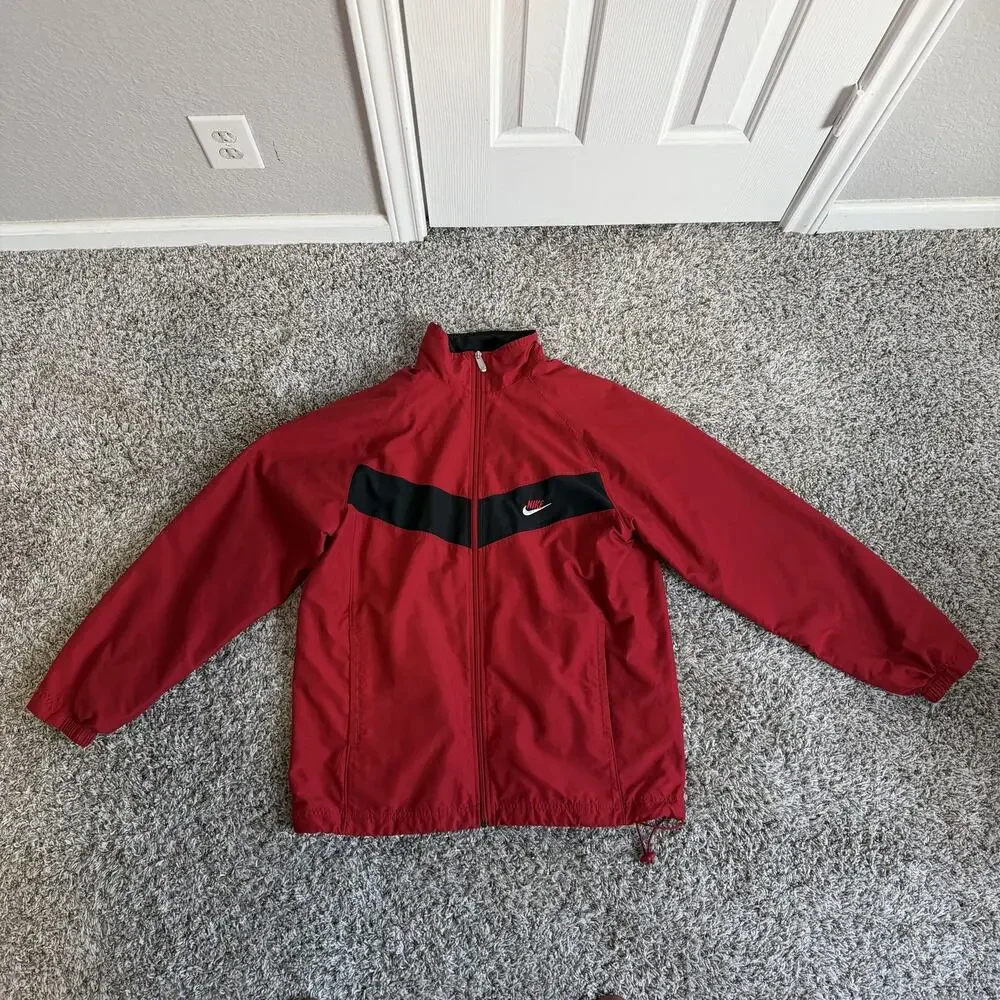 Nike Windbreaker Jacket Mens XL Red Black Track Athletic Vintage VTG Stripe